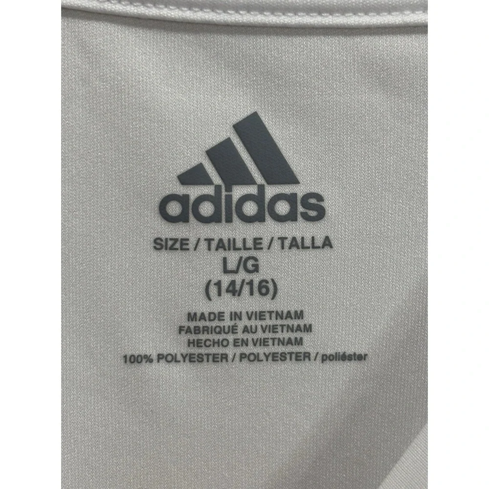 Adidas White/Blue Logo Graphic Tee‎ Size L (14-16) Short Sleeve Crew Polyester